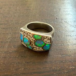 DQCZ 925 silver opal and zirconia ring